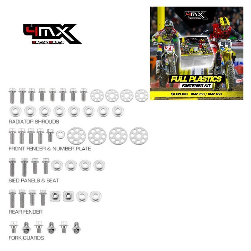 Full Plastic Fastener Kit 4MX Suzuki RMZ250 10-18 RMZ450 08-17 52pcs